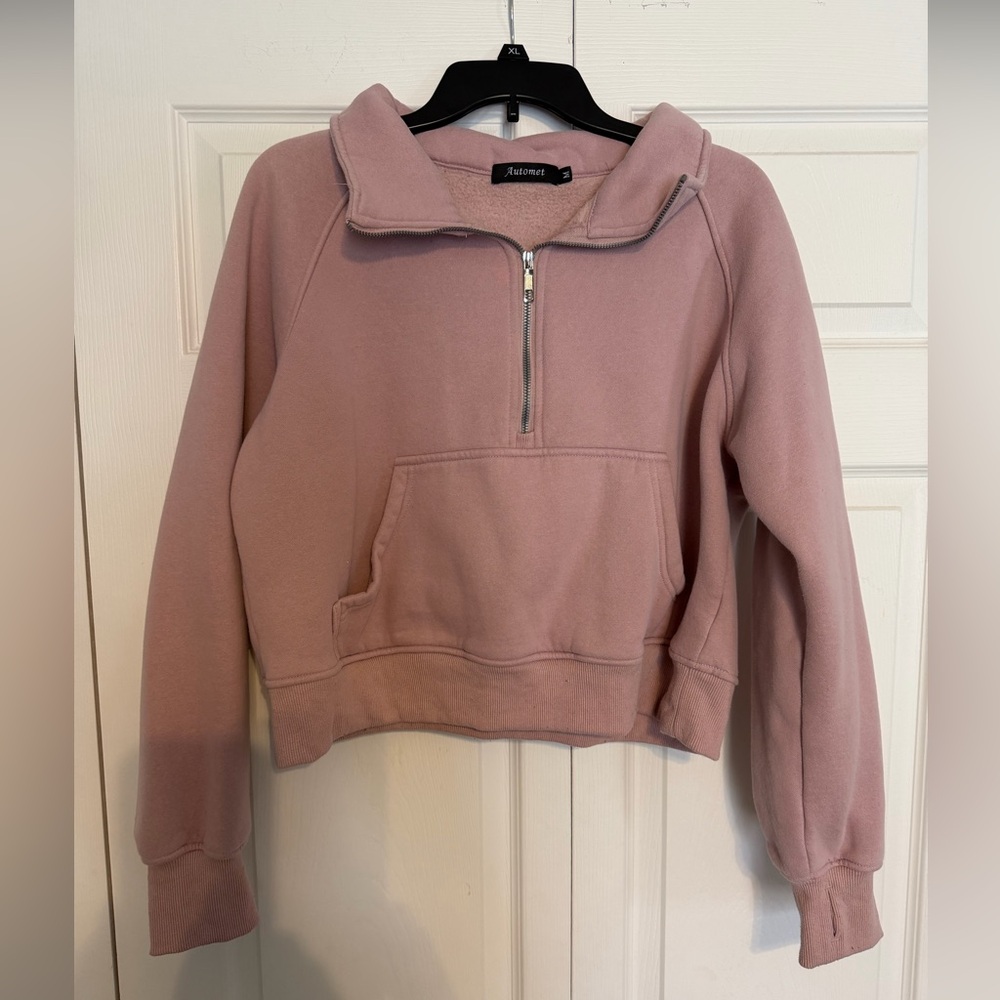 Blush Pink Half-Zip Pullover Sweatshirt